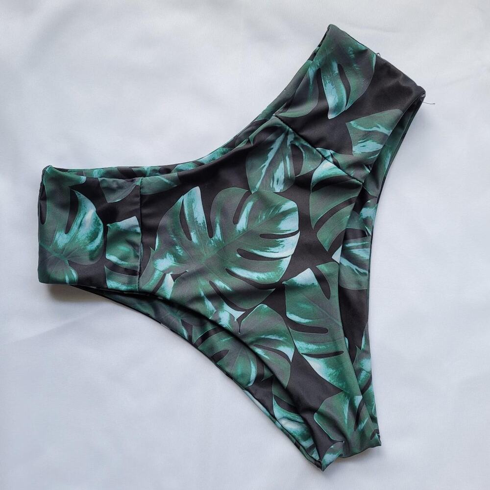Tropical Dark Green Leaf Bikini Bottom size Medium